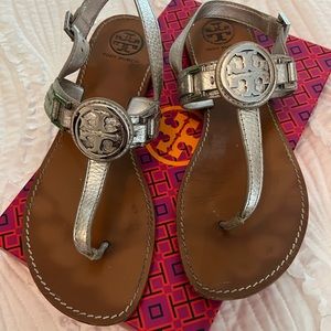 Tory Burch Silver Metallic Thong Sandal